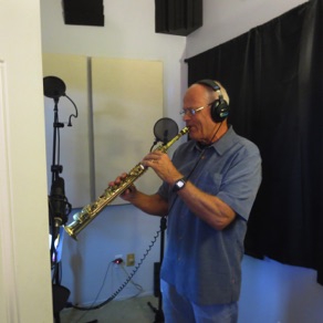 John Rekevics, recording a Sax Part for a Jingle, at Lan Media Productions recording studio.